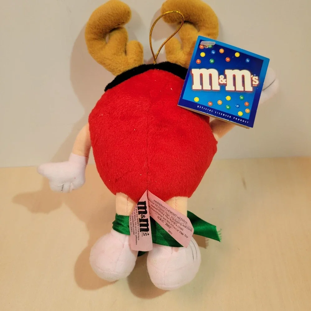 M M Christmas Mini Seasonal Plush Reindeer Antlers Green Ribbon‎ Ornament 2001
